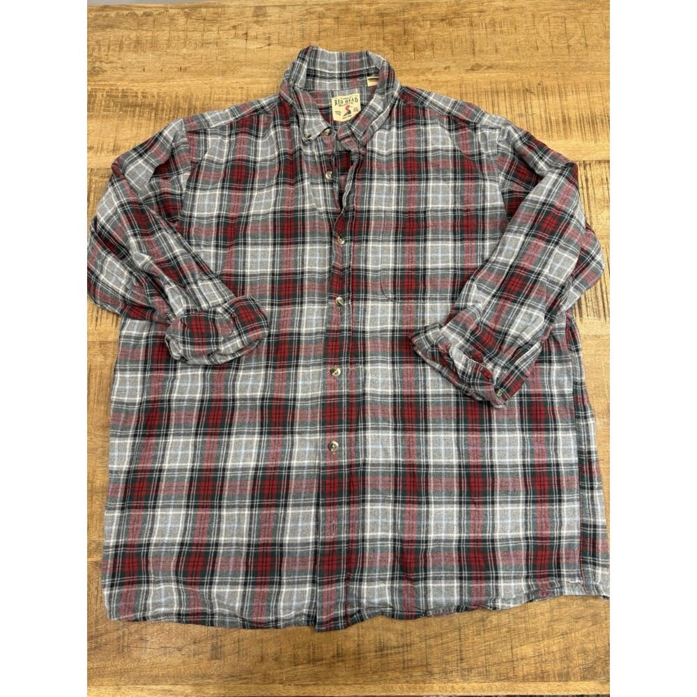 RedHead Flannel Shirt Plaid Long Sleeve 100% Cotton Mens XL